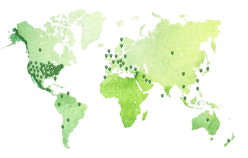 50+ Countries Served map